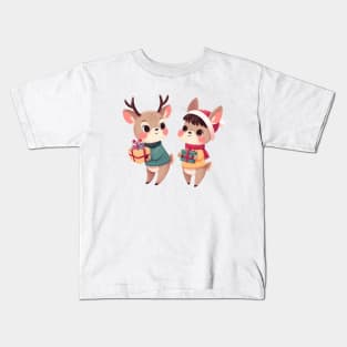 Christmas Deer Couple Kids T-Shirt